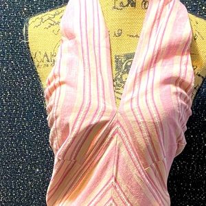 👗VENUS PINK LINEN CHEVRON HALTER MAXI DRESS 👗